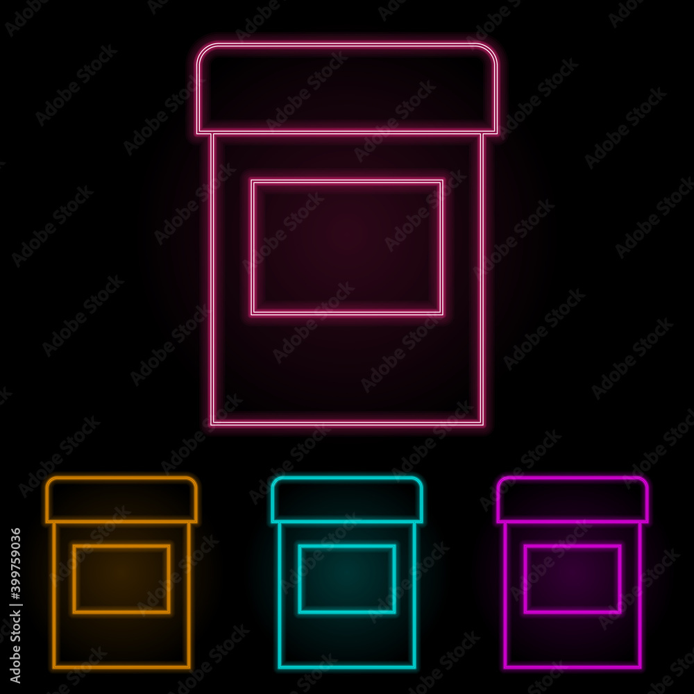 Poster capsule of drugs color neon set. simple thin line, outline vector of web icons for ui and ux, websit