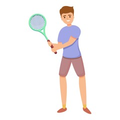 Naklejka na ściany i meble Smiling tennis player icon. Cartoon of smiling tennis player vector icon for web design isolated on white background
