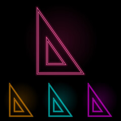 triangular ruler color neon set. Simple thin line, outline vector of web icons for ui and ux, website or mobile application