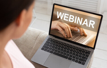 Unrecognizable Woman Looking At Laptop Webinar Screen Saver, Home Interior
