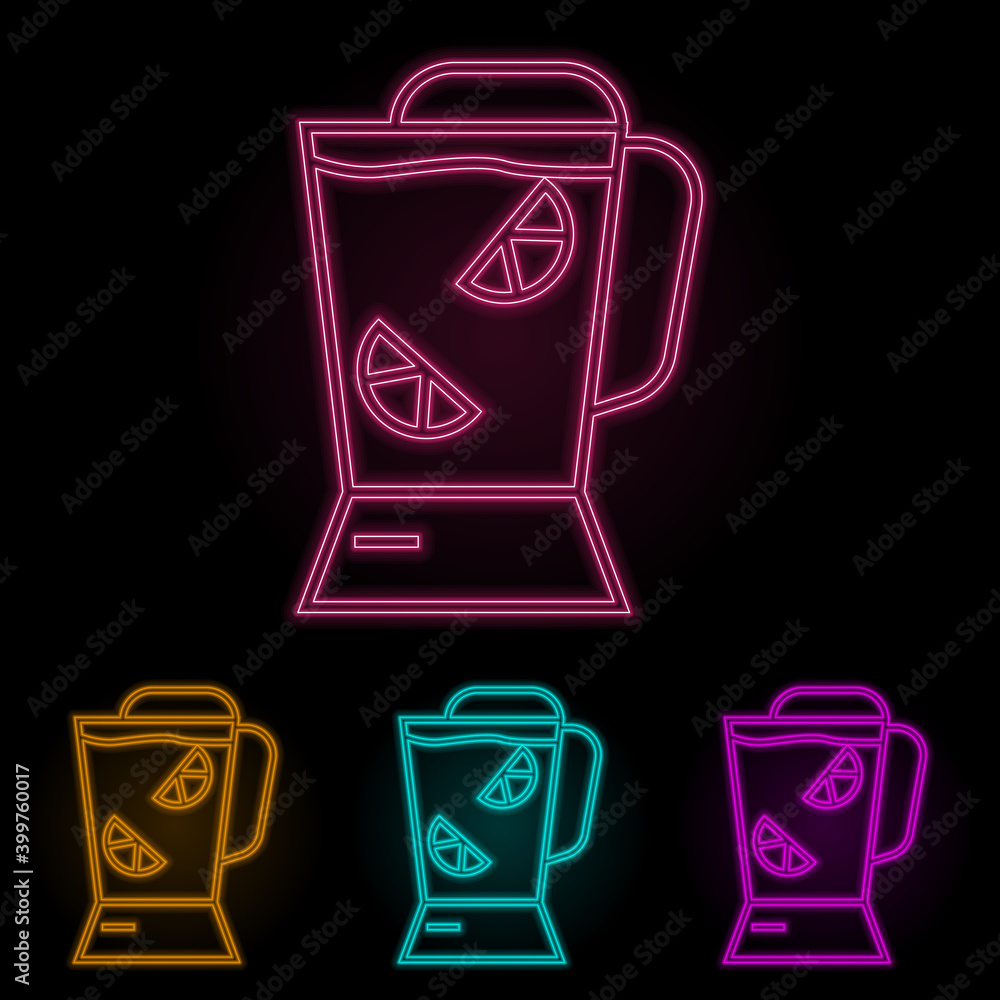 Poster cocktail mixer color neon set. simple thin line, outline vector of web icons for ui and ux, website 