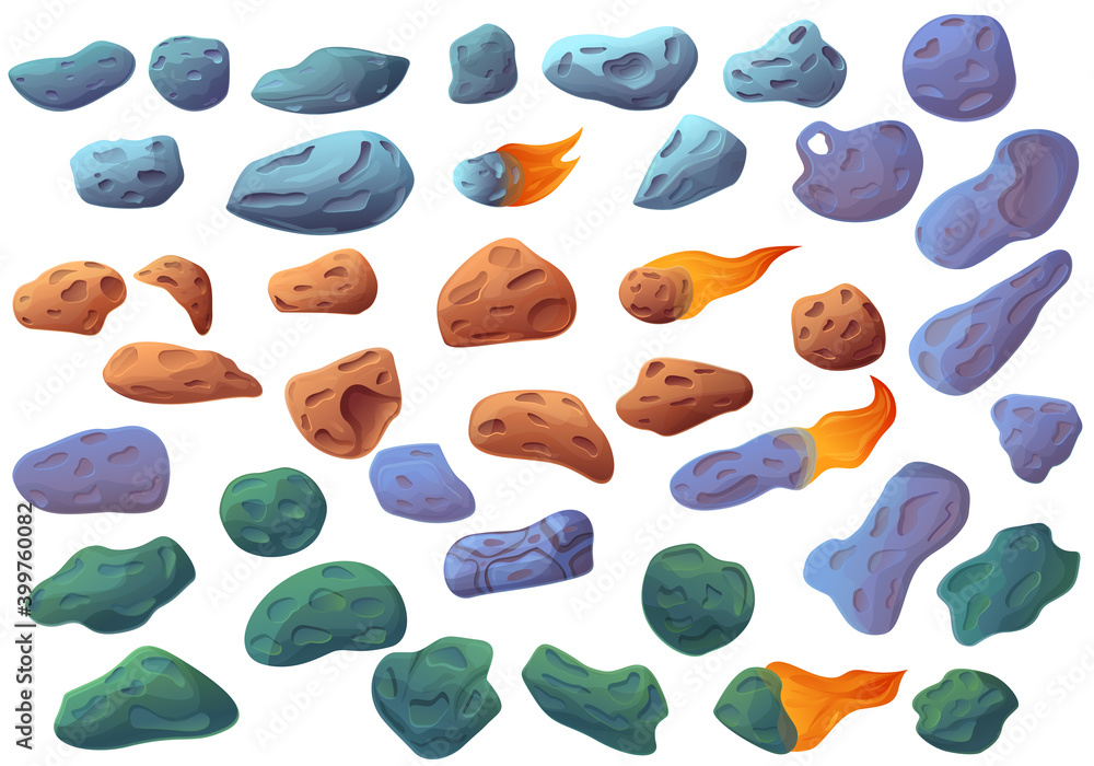 Poster asteroid icons set. cartoon set of asteroid vector icons for web design