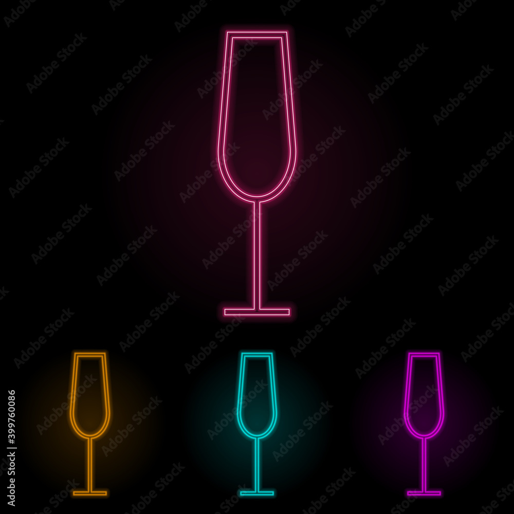 Poster a glass of champagne color neon set. simple thin line, outline vector of web icons for ui and ux, we