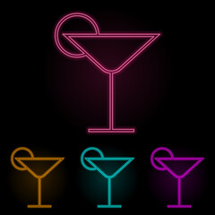 cocktail color neon set. Simple thin line, outline vector of web icons for ui and ux, website or mobile application