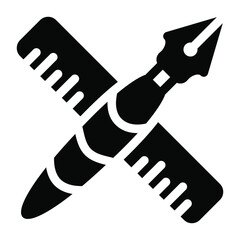
Pen with ruler, drafting tools solid icon
