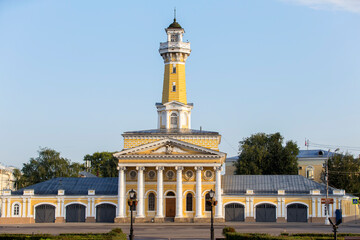 Fototapeta na wymiar Types of kostroma. City landmark-fire tower.