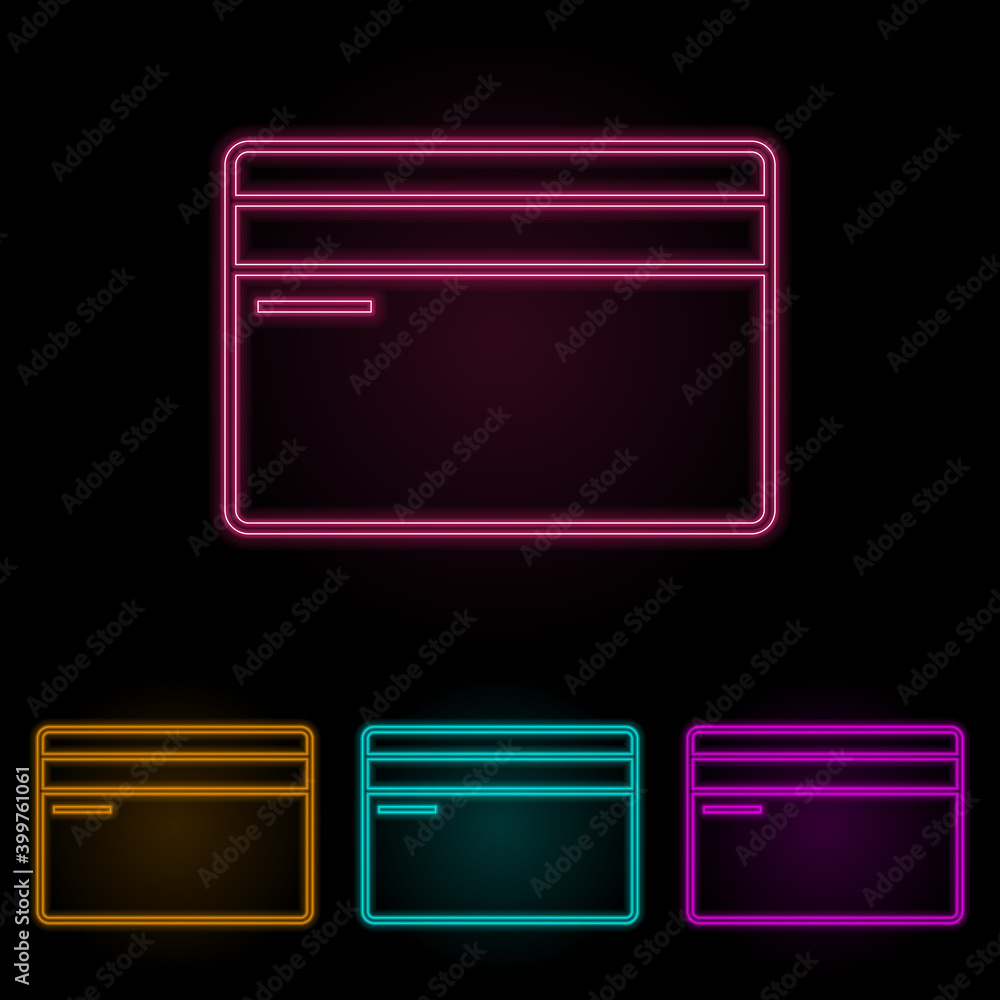 Poster a plastic card color neon set. simple thin line, outline vector of web icons for ui and ux, website 