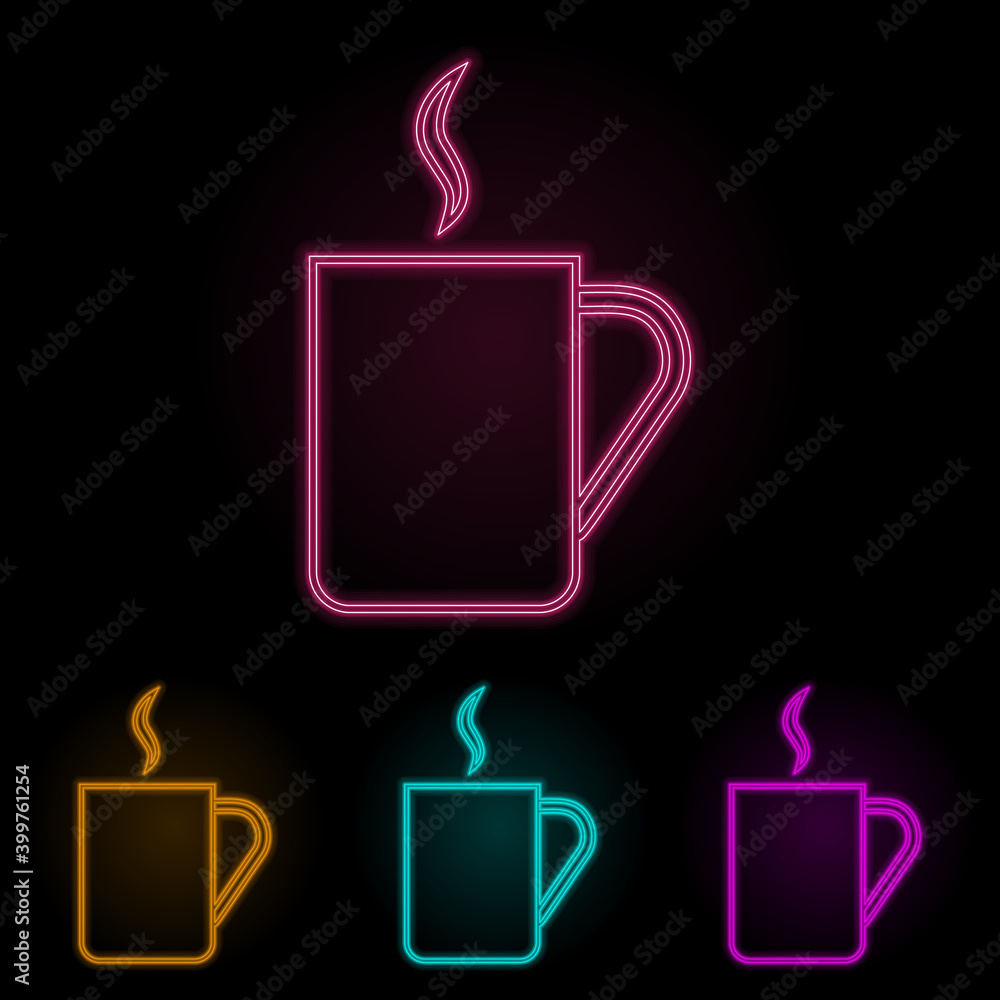 Poster a cup of tea color neon set. simple thin line, outline vector of web icons for ui and ux, website or