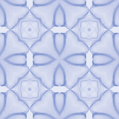 Watercolor Tile. Blue Ornament. Antique Ceramic Tile. Watercolor Italian Tile. Floral Ornament. Azulejos Arabesque Pattern. Vintage Spanish Design. Indigo Classic Design. Seamless Texture.