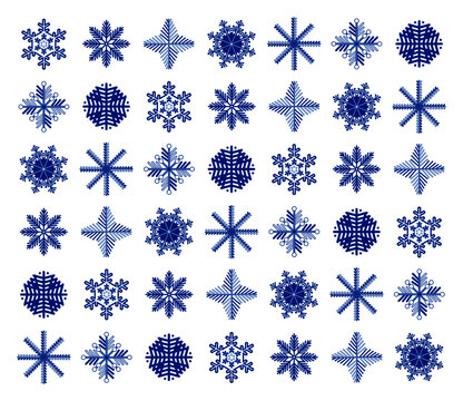 Dark Blue Snowflakes On A White Background. Desktop Wallpaper. The Design Of The Snowflakes.