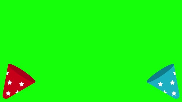 Cracker (party popper) animation movie. Green background for background transparent use.