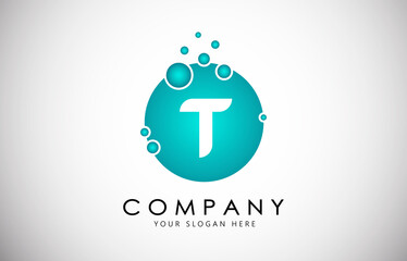 Bubbles letter T logo creative design. T letter vector illustration with dots. 