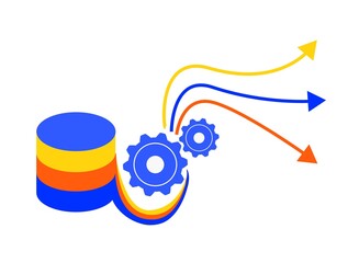 Data distribution service. Collect, process and send data in internet of things. Scalable machine-to-machine data exchanges. Vector concept illustration.