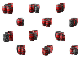 background set oak barrels red and gray distillery pattern on an isolated basis