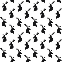 Fototapeta premium Vector seamless pattern of deer head silhouette isolated on white background