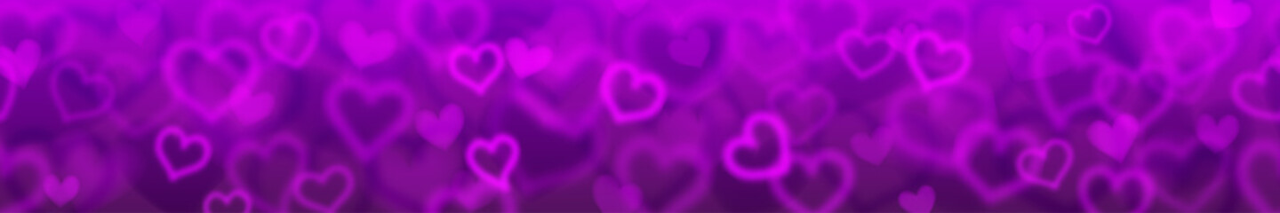 Banner with blurry hearts in purple colors with horizontal seamless repetition. Valentine's day illustration