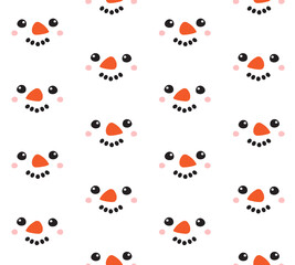 Vector seamless pattern of hand drawn doodle flat snowman face isolated on white background