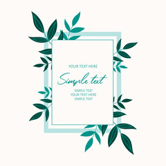 Modern botanical frame with green leaves and yellow flowers.