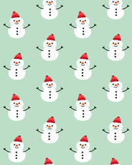 Vector seamless pattern of hand drawn doodle flat snowman isolated on mint background