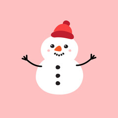 Vector hand drawn doodle flat snowman isolated on pink background