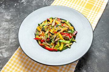 half-top view delicious vegetable salad inside plate on grey background food health photo meal color