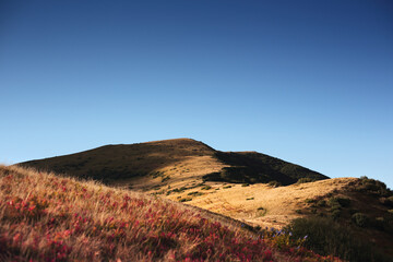 Beautiful sunset from the tops of the mountains of the Carpathians in spring.