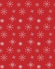 Vector seamless pattern of hand drawn doodle sketch white snowflakes isolated on red background