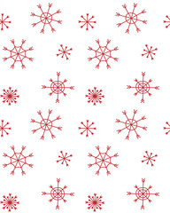 Vector seamless pattern of red hand drawn doodle sketch snowflakes isolated on white background
