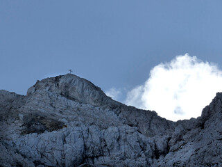 Naklejka na ściany i meble Summit cross Westliche Karwendelspitze mountain, Bavaria, Germany