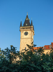 Fototapeta premium clock tower in the old square in the center of prague.