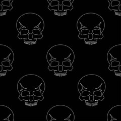 Vector illustration. Seamless pattern
white doodle skull on black background. Design element for poster, banner, clothes.