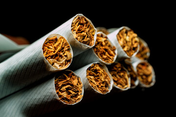A pack of white cigarettes photographed close-up - 399767243