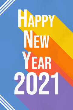Happy new year 2021 retro rainbow color quote card