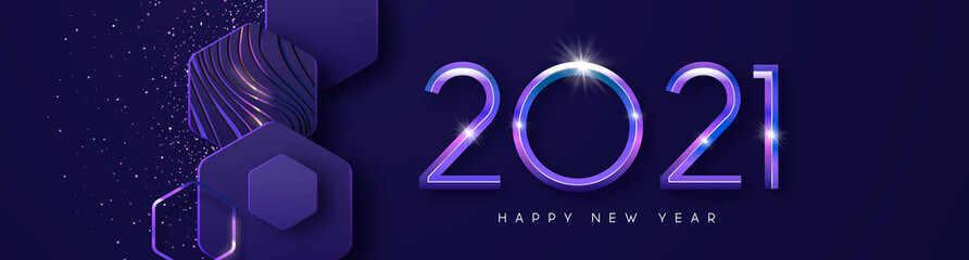 New Year 2021 futuristic 3d geometric web banner