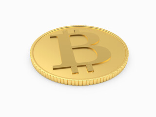 Bitcoin gold coin lies isolated on white. 3d illustration