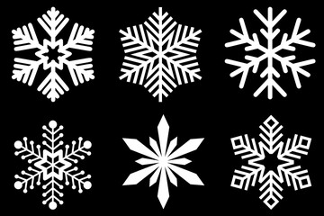 Group of different snowflakes with black in background