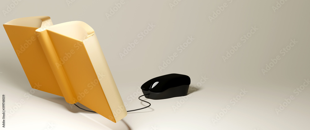 Poster digital online education. 3d render of computer. application learning on phone, mobile website backg