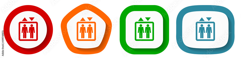 Poster elevator, lift vector icon set, flat design buttons on white background
