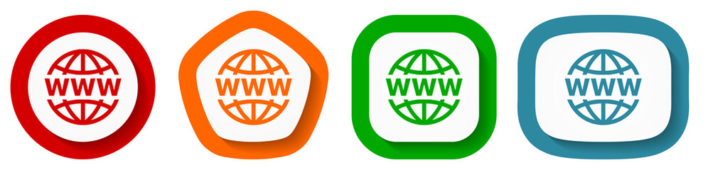 Web, www and internet vector icon set, flat design buttons on white background