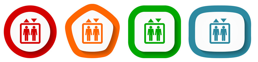 Elevator, lift vector icon set, flat design buttons on white background