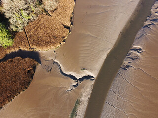 overhead aerial drone photo of tresillian river in cornwall England uk near Truro 