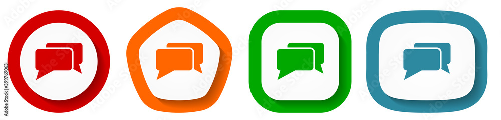 Aufkleber message, bubble, dialog vector icon set, flat design buttons on white background
