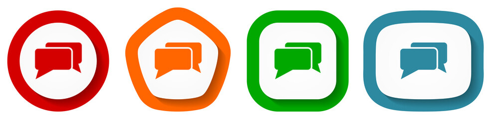 Naklejka premium Message, bubble, dialog vector icon set, flat design buttons on white background