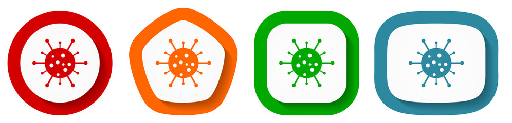Virus, coronavirus, covid-19, infection vector icon set, flat design buttons on white background