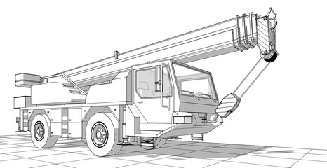 Fototapeta na wymiar crane machine sketch 3d illustration