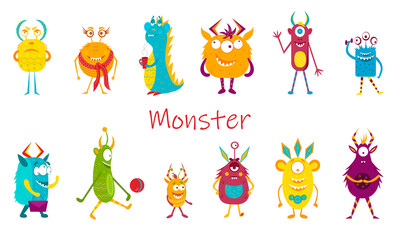 Set of cartoon monsters. Halloween monster set collection. Vector illustration