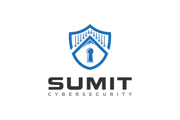 Padlock key logo shield shape modern technology symbol.