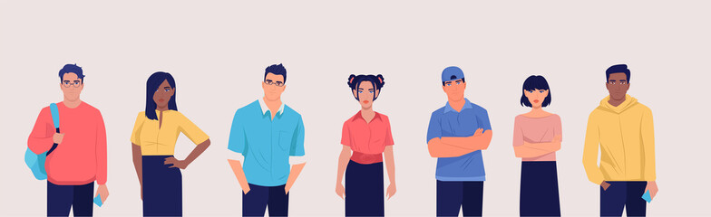 Obraz premium Vector of a group of multicultural students in casual clothes.