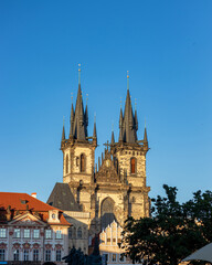 Fototapeta na wymiar Tyn Church in the old square in the center of Prague.