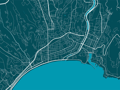 Detailed map of Nice city, linear print map. Cityscape panorama.